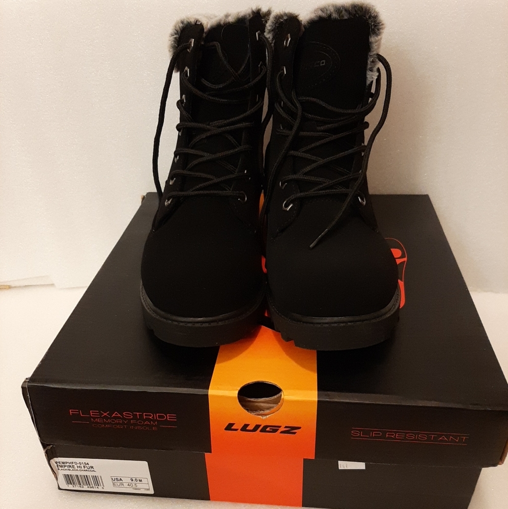 Women’s Black Lugz Workboots  US Size 9 M EUR 40.5 Empire HI FUR Black/Charcoal